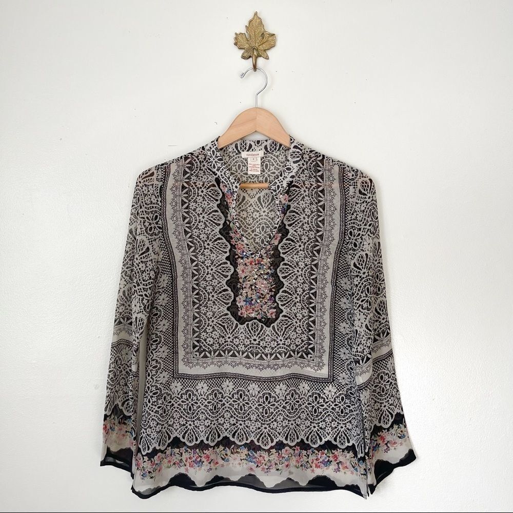 Anthropologie Sundance Printed Pullover Tunic 100% Silk Blouse Small